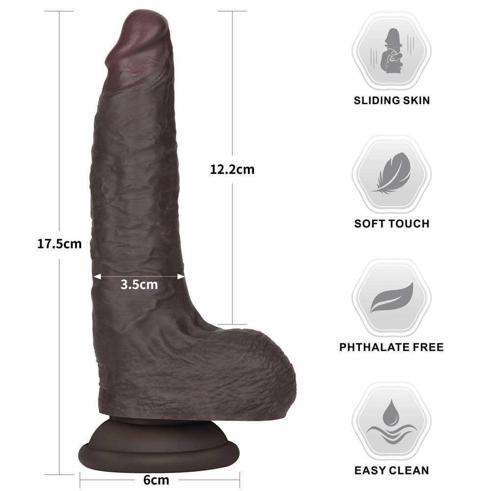 7'' Sliding Skin Pro II Dual Layer Silicone Dong (Black)